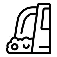 Line art icon of a cute, smiling cartoon vacuum cleaner for cleanup concepts vector