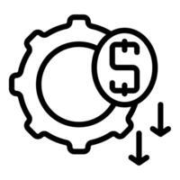 Black and white icon of a gear with a dollar sign, symbolizing cost efficiency vector