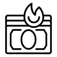 Simplified black and white line drawing of a bill on fire, representing financial loss or expenses vector