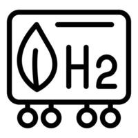 Black and white linear icon depicting a leaf and the h2 symbol, representing clean hydrogen energy vector