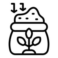 A black and white line icon depicting a plant and soil with arrows indicating growth and nutrition vector