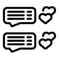 Set of black and white icons depicting text messages and heart shapes, representing love communication vector