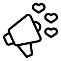 Black and white megaphone with hearts icon symbolizing love messages vector