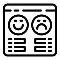 Line art of a webpage featuring happy and sad emoticon options for user feedback vector