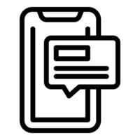 Black and white line art icon of a smartphone with a text message notification vector
