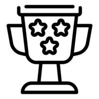 Line icon of a trophy cup with three stars, symbolizing achievement and recognition vector