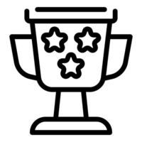 línea icono de un trofeo taza con Tres estrellas, simbolizando logro y reconocimiento vector