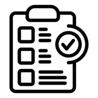 Black and white line of a clipboard with checkmarks, symbolizing organization and task management vector