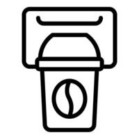 Simplified line drawing of a takeaway coffee cup with lid and coffee bean symbol vector