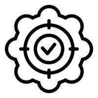 Black and white of a gearshaped quality assurance icon with a checkmark vector