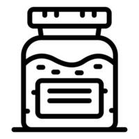 Black and white illustration of a sketched jam jar with a label, in a simple line art style vector