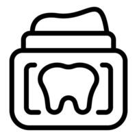 Black and white line art icon of a dental floss container with a tooth symbol vector