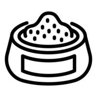 Black and white illustration of a pet food bowl with kibble, simplistic icon design vector