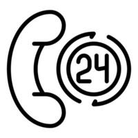 Simple line art icon representing 247 customer service with a phone and clock symbol vector