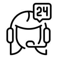 Outline icon of a customer service representative with a 24hour sign, illustrating constant support vector