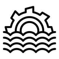 Black and white line art of a gear merged with ocean waves, symbolizing industrial innovation vector