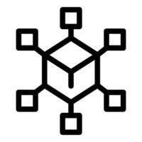 Simple black and white illustration of a blockchain network icon with a central node vector