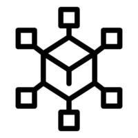 Simple black and white illustration of a blockchain network icon with a central node vector