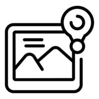 Simple lineart icon representing a mountain landscape with a map pin vector