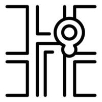Black and white graphic of a stylized maze with a key in the center vector