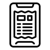 Black and white line art icon of a mobile phone displaying a news app vector