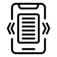 Simple black outline icon of a mobile device with text content on the screen vector