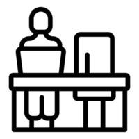 Clean, outline illustration of an office worker at a desk with a computer vector