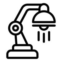 Black and white icon of a modern desk lamp with light rays shining downwards vector