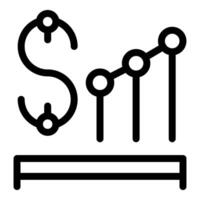 Black and white icon depicting an upward trend graph with dollar sign, symbolizing fiscal increase vector