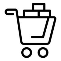 Black and white line art of a shopping cart with items, perfect for ecommerce vector