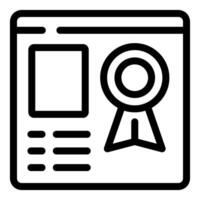 Black line art icon depicting a certificate of achievement with ribbon vector