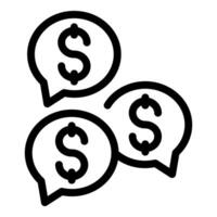 Black and white illustration of speech bubbles with dollar signs, representing financial conversation vector