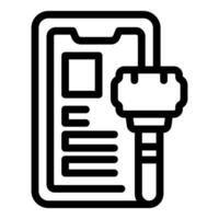Line art illustration of a smartphone charging via cable, suitable for web and technology themes vector