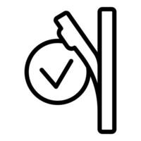 A bold line art illustration of a check mark and pencil symbolizing approval or completion vector