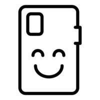 Simple line drawing of a phone case with a cheerful smiley face on the back vector