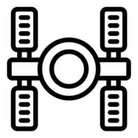 Black and white line art of a satellite icon, suitable for technology and communication themes vector