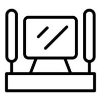 Black and white line icon of a desktop computer with a simple design vector