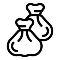Black line drawing of money bags icon vector