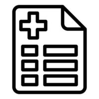 Black and white icon of a medical document with a cross symbol, suitable for web and print vector