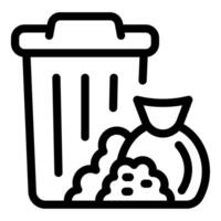 Trash can and garbage bag line art icon vector