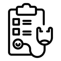 Black line icon featuring a clipboard with a stethoscope, symbolizing healthcare documentation vector