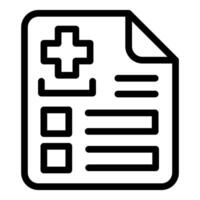 Black line icon of a medical document with a cross symbol vector