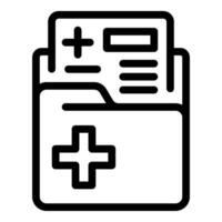 Black and white icon of medical report document with plus signs, symbolizing healthcare paperwork vector