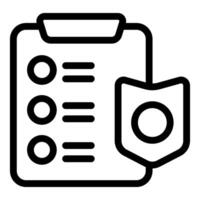 Black outline of a checklist with a shield, symbolizing security and organization vector