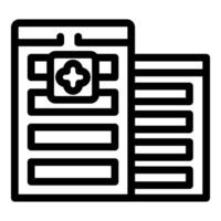 Black outline icon of a medical report with clipboard and cross symbol vector