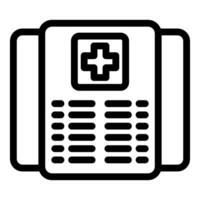 Black and white line art of a medical report or patient file icon with a cross symbol vector
