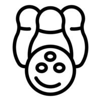 Black and white line art of a cheerful bowling pin with a smiling face vector