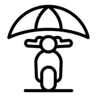 Black line icon featuring a scooter with an overhead umbrella, symbolizing protection or delivery vector