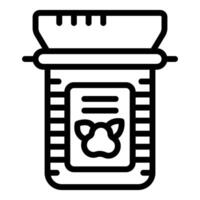 Simple black and white icon of a pet food bag with a paw print vector