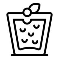 Black line icon of a refreshing glass of lemonade with ice cubes and a lemon slice vector